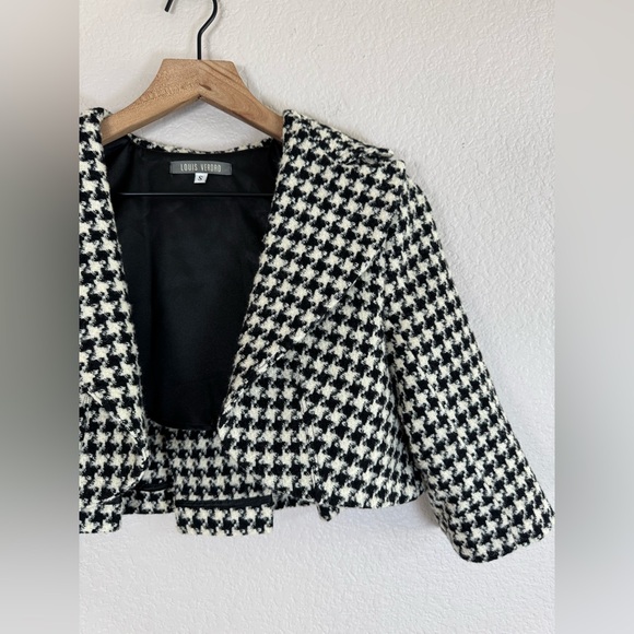Louis Verdad Designer Cropped Houndstooth Tweed Blazer Jacket size Small - Picture 3 of 14